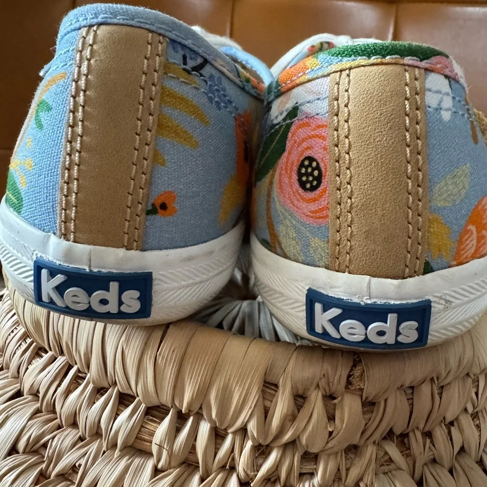 Keds Rifle Paper Company Floral Canvas Sneakers with Blue and gold Accents - Picture 3 of 8
